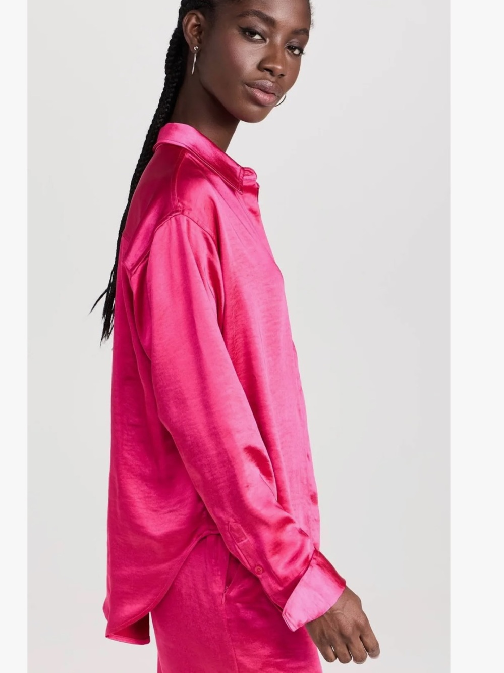 Good American Satin Button-Up Shirt in Hot Pink